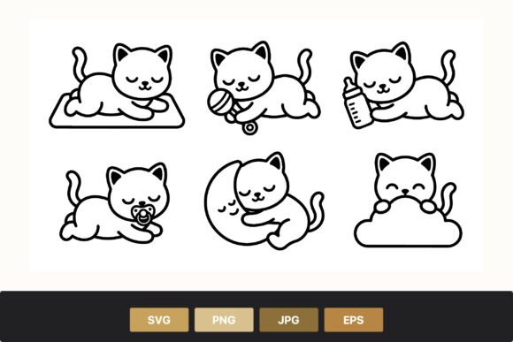 Baby Cat Sleep Line Art: A Calm, Craft-Ready Embroidery Asset