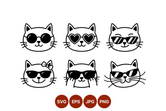 Black and White Cat Faces with Sunglasses