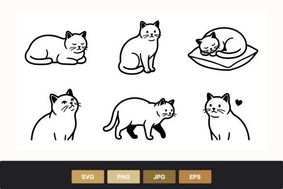 Black and White Cat Line Art Set