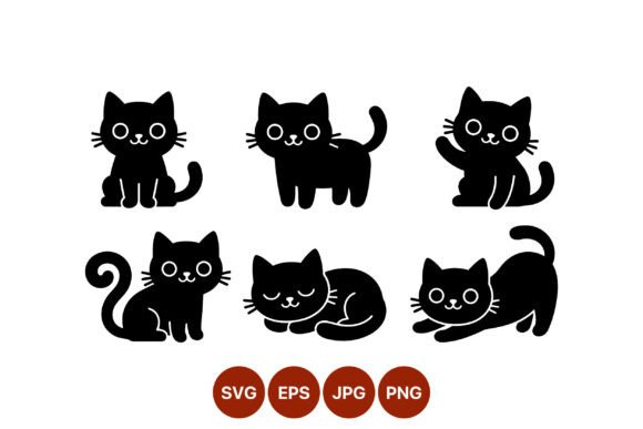 Black Cat Silhouettes Cute Vector