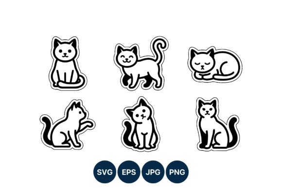 Black White Cat Line Art Collection