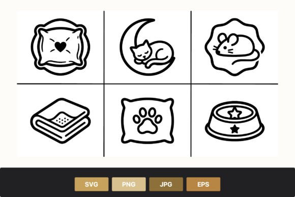 Cat and Mouse Pillow Line Art Set