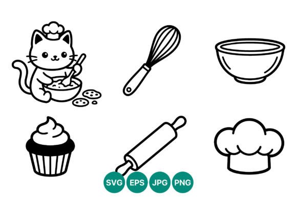 Cat Chef Baking Cute Cupcake Vector