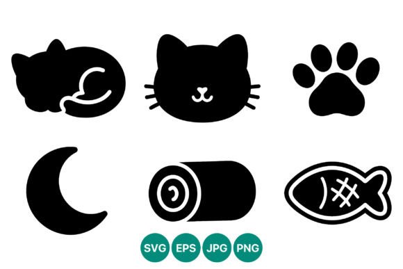 Cat Fish Paw Moon Icons