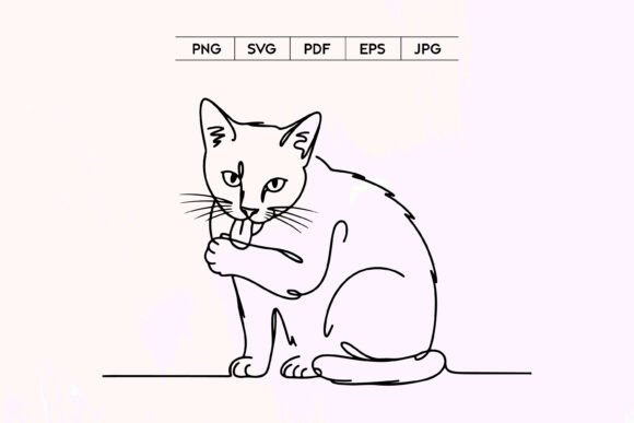 Cat Grooming Continuous Line Art
