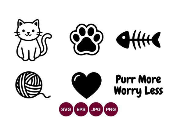 Cat Icons and Lettering Set