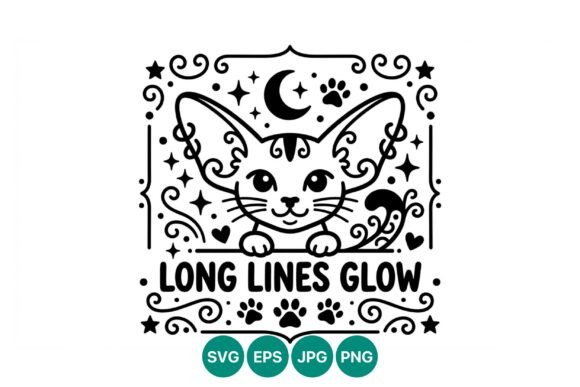 Cat Line Art with Long Lines Glow Text