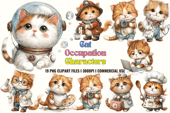 Cat Occupation Characters Clipart