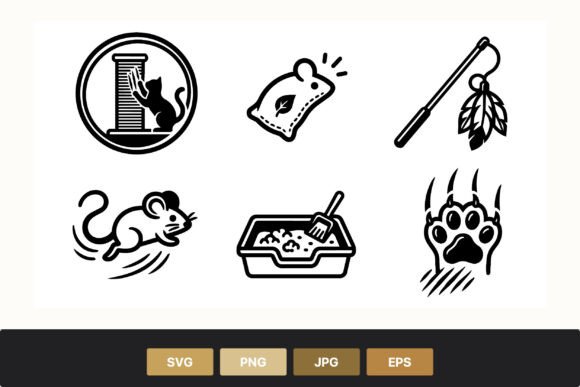 Cat Scratching Post Toy Icon Set