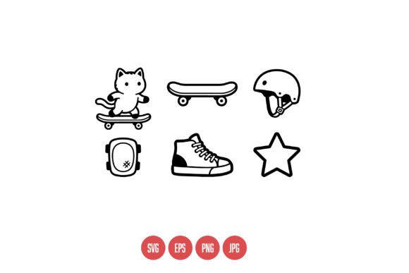 Cat Skateboard Helmet Shoe Star Vector