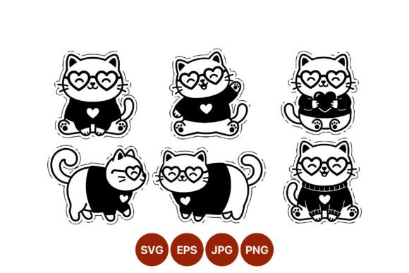 Cat Stickers with Heart Glasses