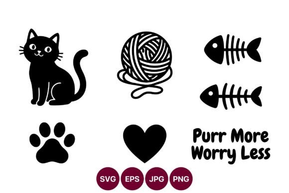 Cat Vector Set with Yarn Ball Heart