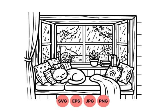 Cozy Window Cat Illustration