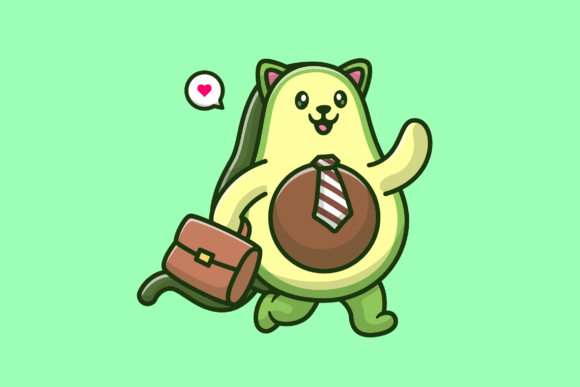Cute Avocado Cat Employee Holding Bag