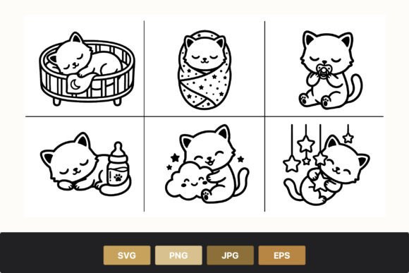 Cute Baby Cat Line Art