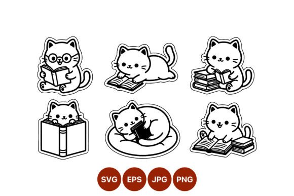 Cute Black and White Reading Cat Vector