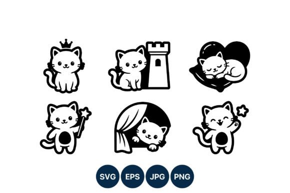 Cute Black White Cat Vector Art