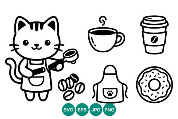 Cute Cat Barista Coffee Vector