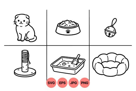 Cute Cat Care Line Art Set