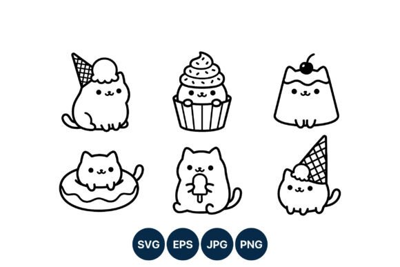 Cute Cat Dessert Vector Icons