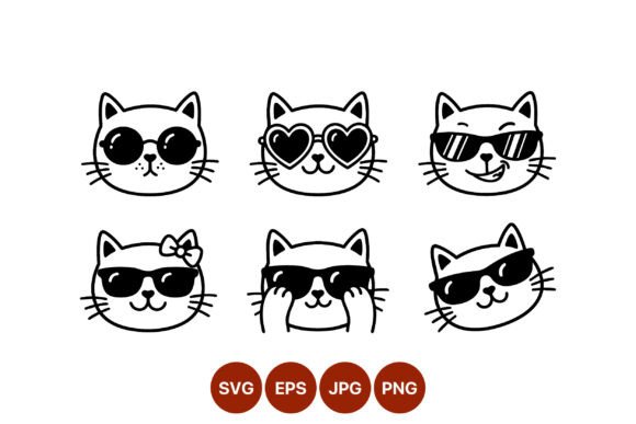 Cute Cat Faces with Sunglasses Vector