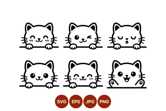Cute Cat Facial Expression Vector Set