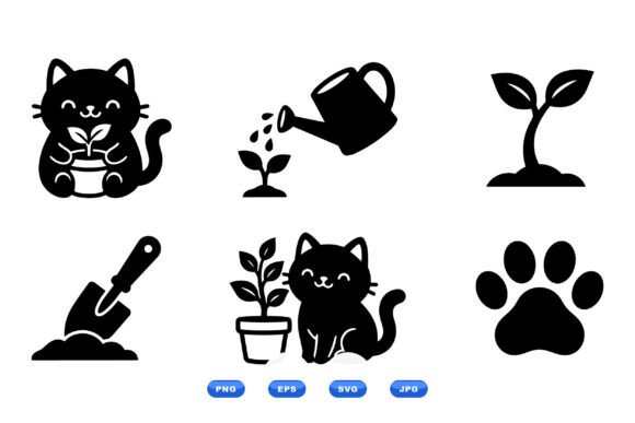 Cute Cat Gardening Icons