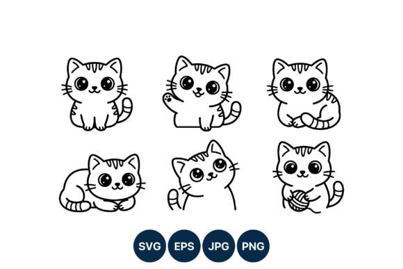 Cute Cat Line Art Cute Kitten Vector