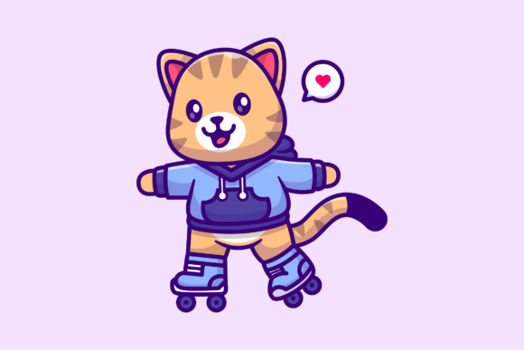 Cute Cat Playing Roller Skate Cartoon