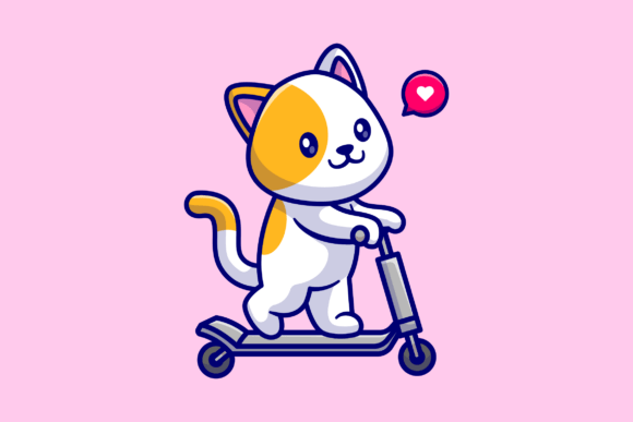 Cute Cat Playing Scooter Cartoon