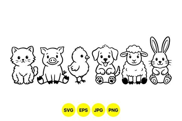 Cute Farm Animal Line Art SVG