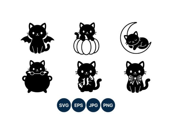 Cute Halloween Black Cat Vector Set