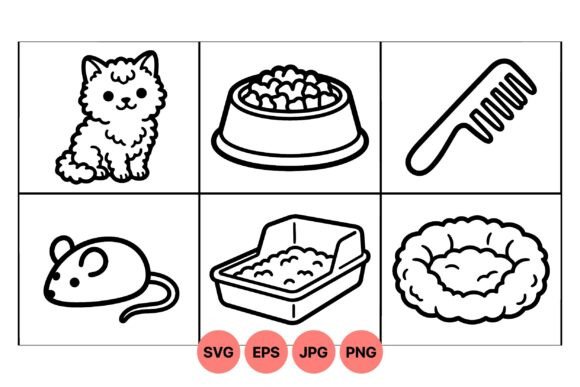 Cute Kitten Pet Care Icons