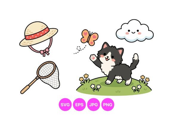 Cute Kitten Playtime Clipart Pack