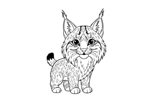 Cute Lynx Kitten Sitting Flat Design Vec