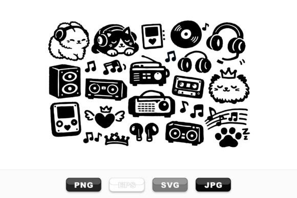 Cute Music Cat Vector Set