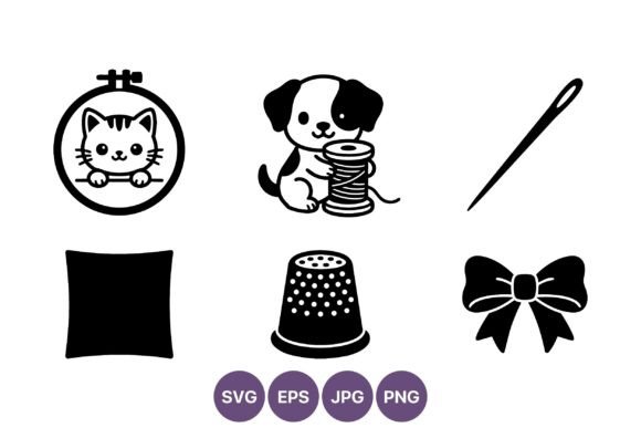 Cute Puppy and Kitten Sewing Line Art