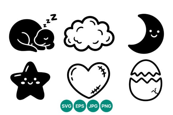 Cute Sleeping Cat Cloud Moon Star Heart