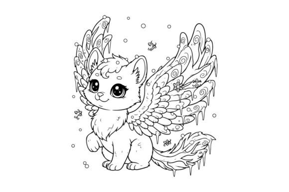 Cute White Cat with Angel Wings Vector I
