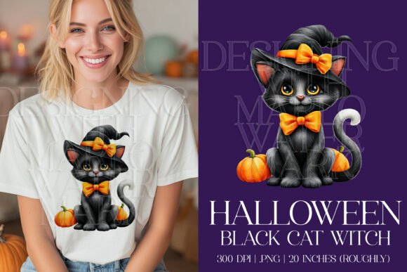 Halloween Black Witch Cat PNG Graphic G2