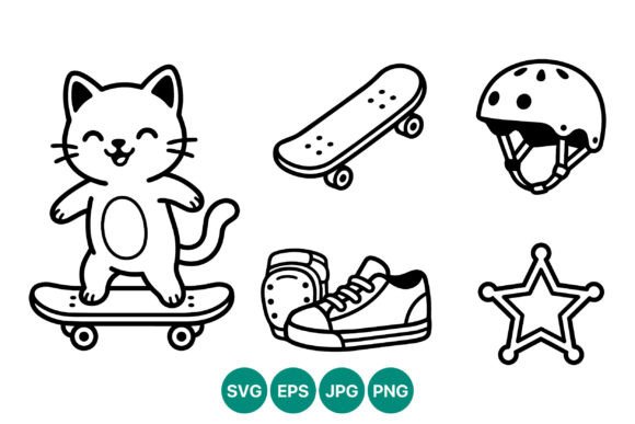 Happy Cat Riding Skateboard Vector