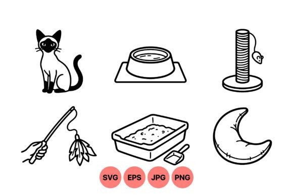 Minimalist Cat Care Icon Set