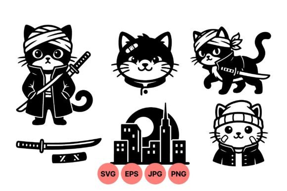 Ninja Cat Vector Clipart Set