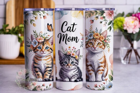 Pastel Cat Mom Floral 20oz Tumbler Wrap