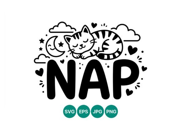 Sleeping Cat Nap Line Art