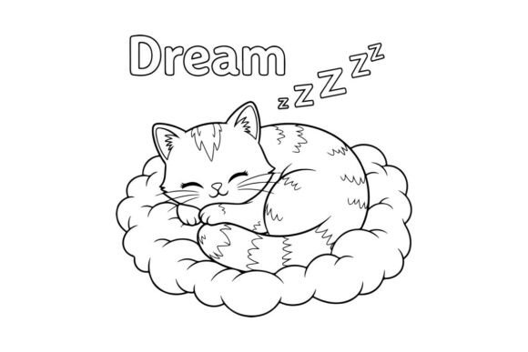 Sleeping Kitten Dream Cloud Vector Illus