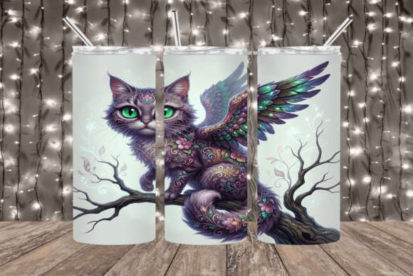 Whimsical Cat Fairy on Branch