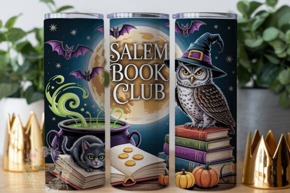 Witchy Book Club Owl Cat Tumbler